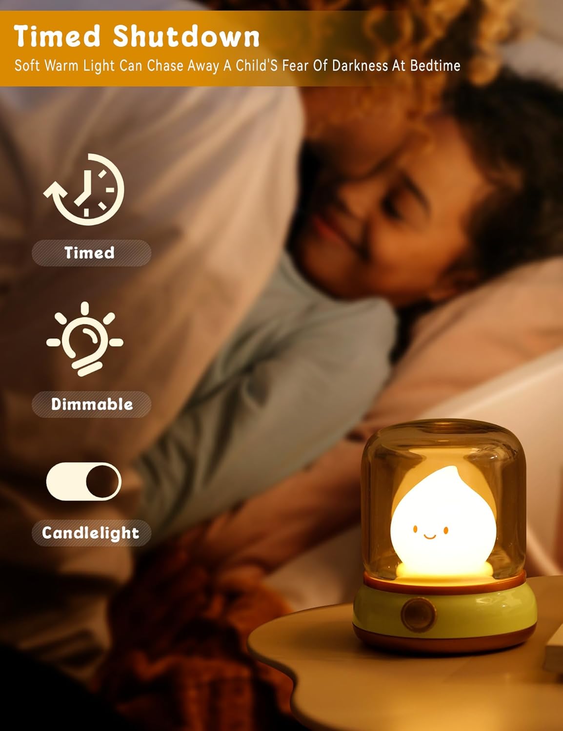 Cute Chibi Flame Lamp,Cozy Lights Mimics Flickering Flame Effect Amber Light,2 Modes Rechargeable Dimming Great ambience Light for Camping, Curing, Decoration,Smoko Light