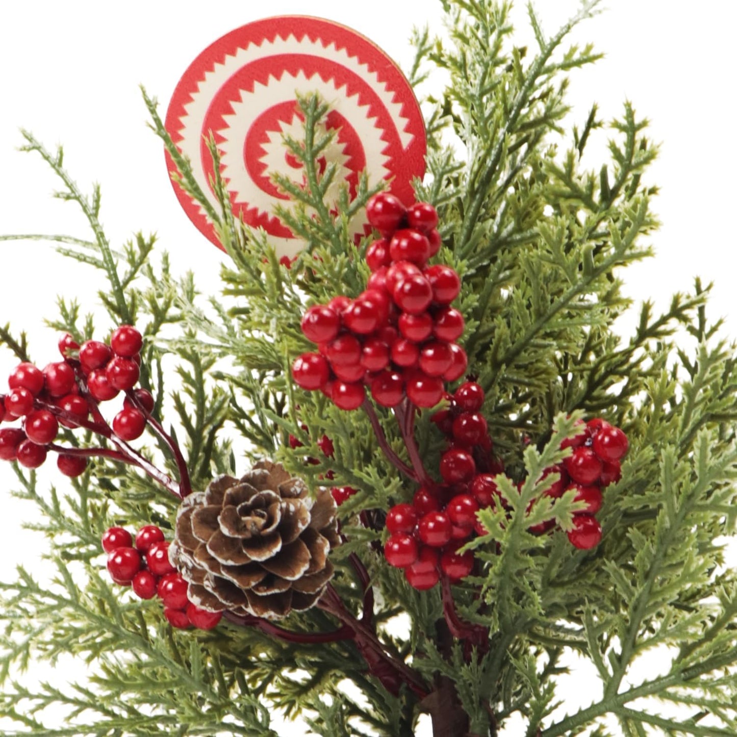 Small Christmas Tree Centerpieces Tabletop Decorations 10.5" Red Berry Pinecone Frosted Artificial Pine Tree in a Box for Winter Rustic Farmhouse Holiday Xmas Dining Table Flower Arrangements (Cedar)