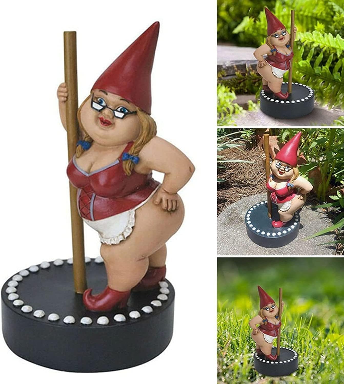 Funny Woman Dancing Gnome, Pole Dance Garden Gnomes, Funny Outdoor Indoor Statue for Home, Creative Figurine Decoration for Patio Lawn Garden Yard Art (Red)