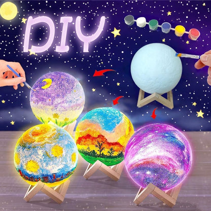 HOLA DIY 3D Moon Night Light, Paint Your Own Moon Lamp Kit Galaxy Lamp Arts and Crafts Kit, Birthday Gifts for Kids Girls Boys, School Activities