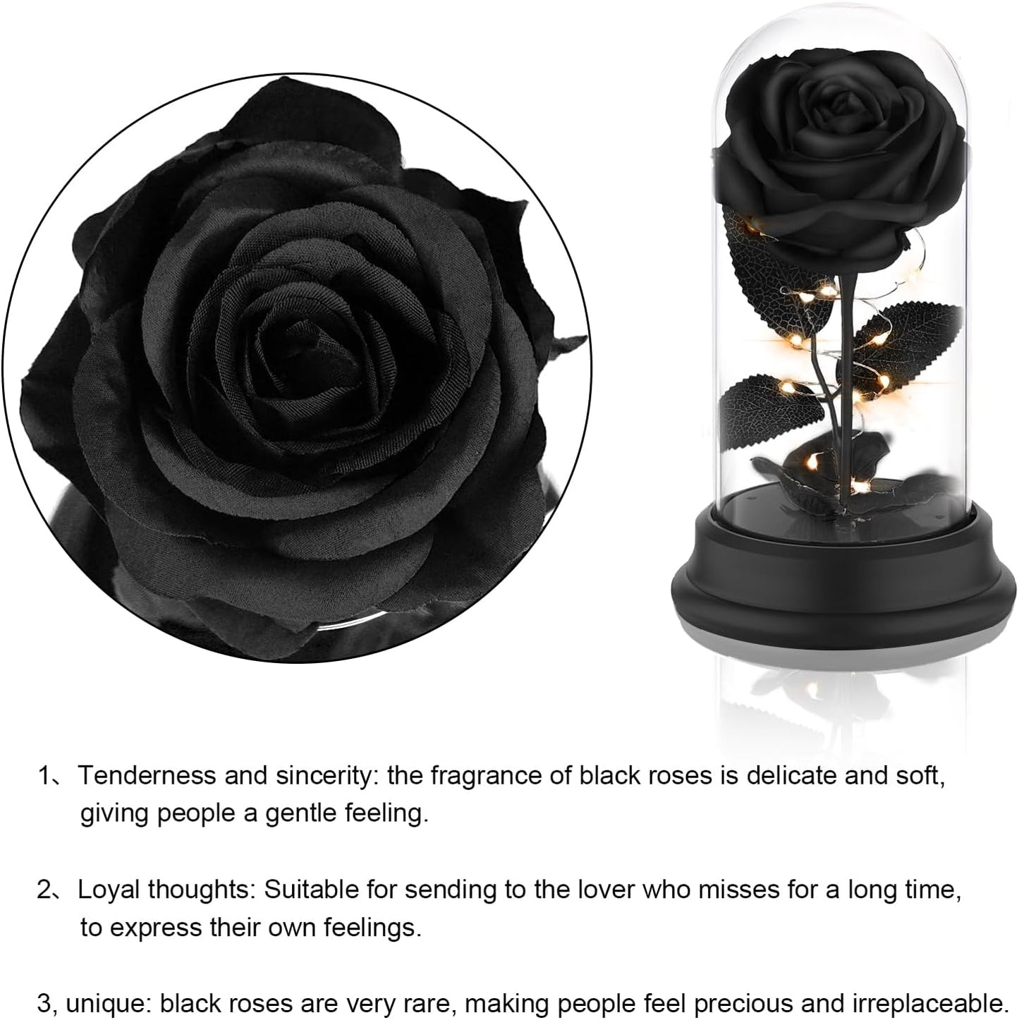 Forever Preserved Real Black Rose Flower Birthday Gifts for Mom Women,Valentines Gifts Black Eternal Flower Gifts for Valentine's Day Mothers Day Christmas Anniversary Birthday (Black)