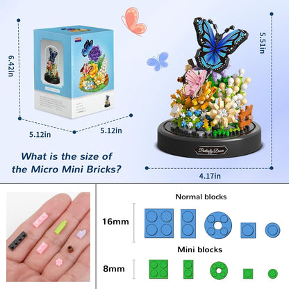 QLT QIAOLETONG Flower Bouquet Building Kit for Adults, 530 PCS Animals Flowers Botanical Collection Mini Building Blocks Set, Valentine's Day for Her Mom Women Wife Girlfriend (Butterfly)