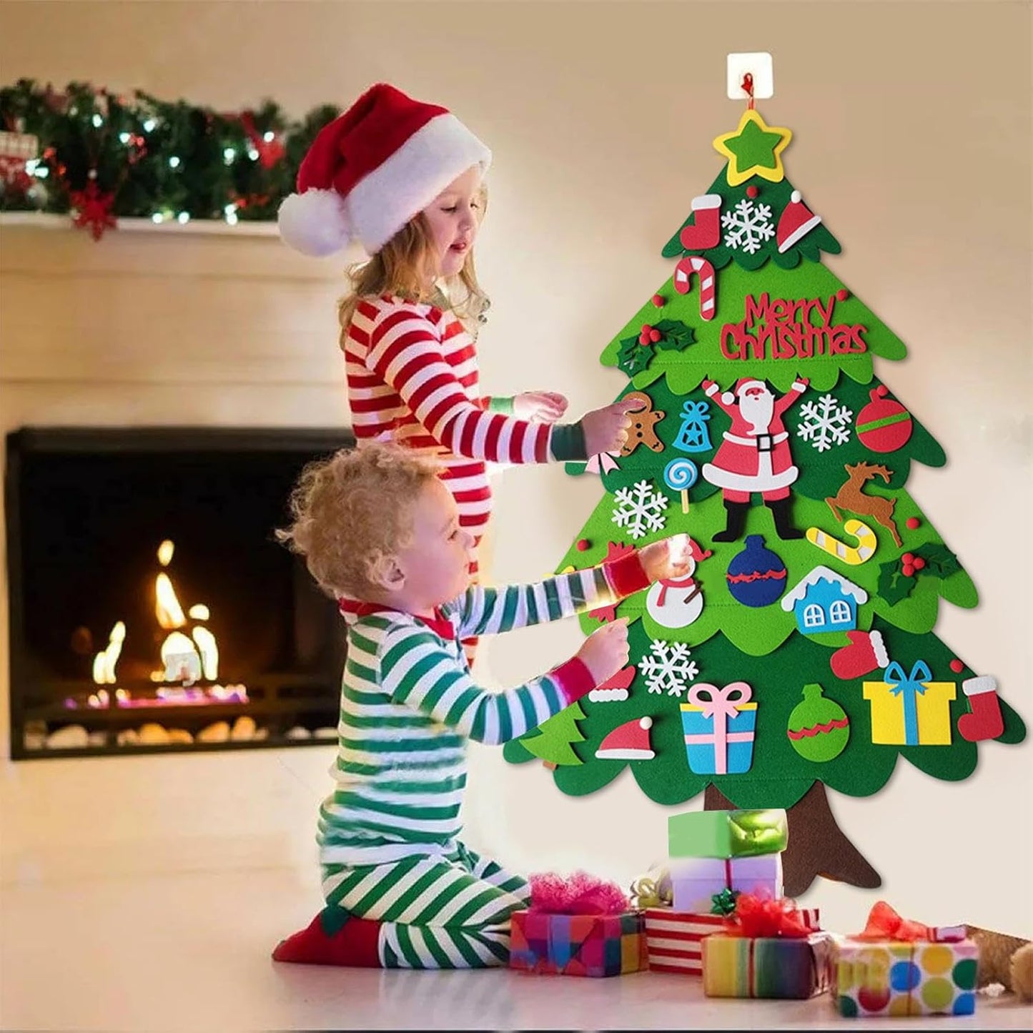 DIY Felt Christmas Tree Set with Detachable Ornaments - 3Ft Lighted Wall Hanging, Fun and Creative Activity for Kids and Families, Great for Christmas Decorations and Gift Giving