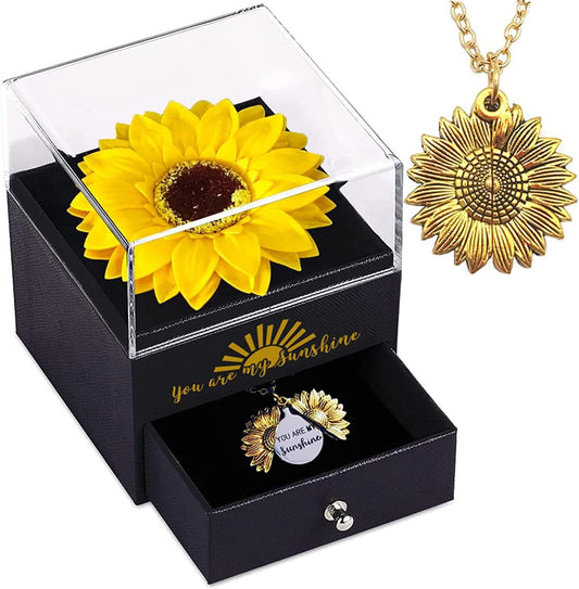 Artificial Sunflower Gifts for Women Her Daughter Girlfriend Wife Mom Friends Sisters Aunt, You are My Sunshine Necklace with Gift Box for Birthday Wedding Mother's Day Xmas Present