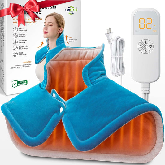 Heating Pad for Neck and Shoulders, Gifts for Women, Men, Mom, Dad, Christmas, Birthday, Mothers Day, Fathers Day - Weighted Neck Heating Pad for Pain Relief, 6 Heat Setting 2H Auto-Off Home Office