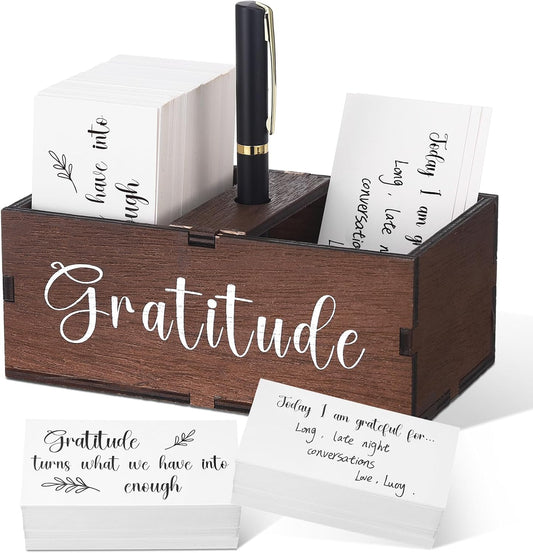 Clabby Gratitude Jar Gifts Set Include 200 Gratitude Cards 1 Pen 1 Gratitude Jar Wood Box Practice Gratitude Cards Kit Gifts for Families Friends Employee Going Away Christmas Gratitude Gift Coworkers