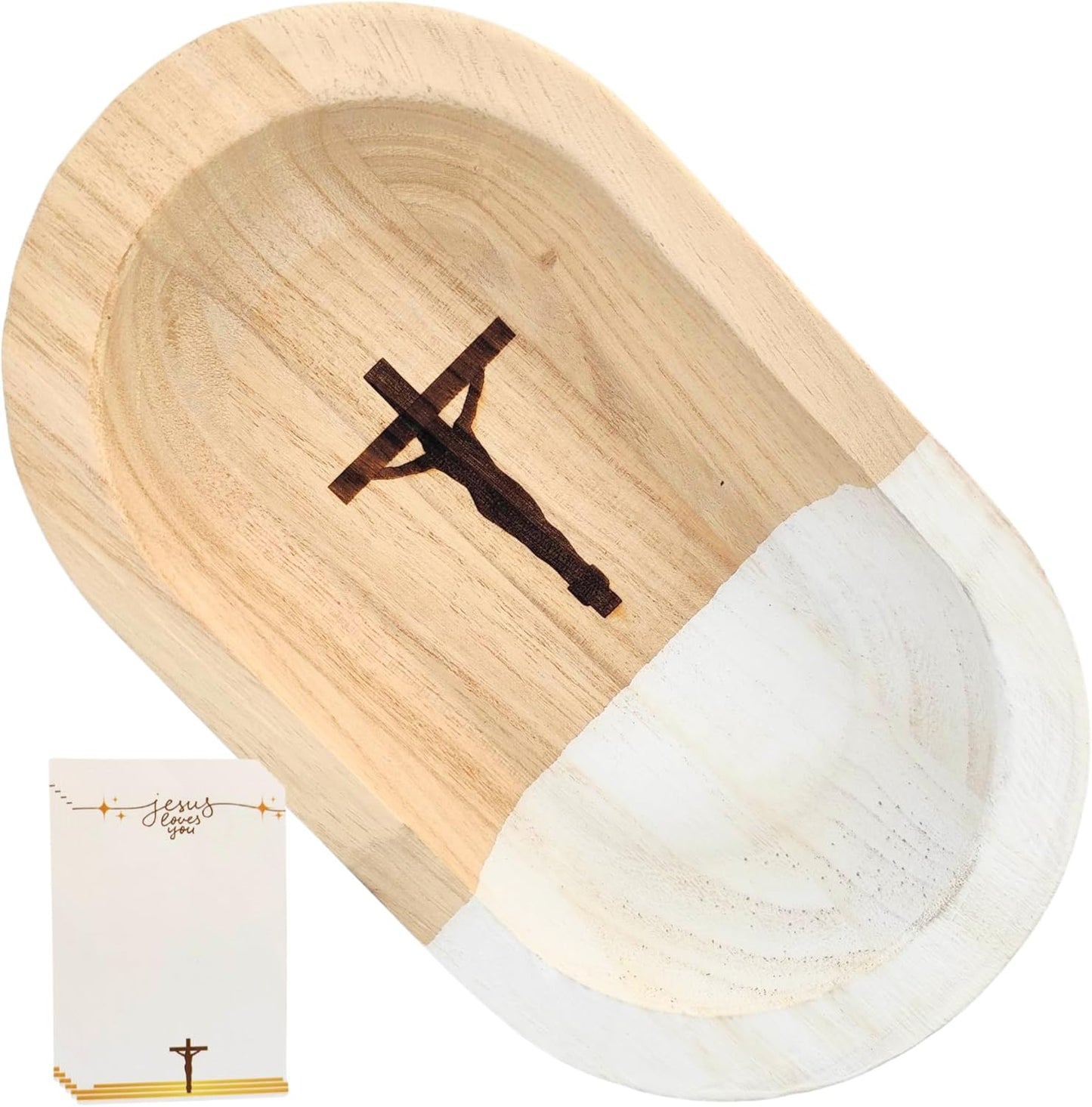 Wood Prayer Bowl with Prayer Cards, Prayer Bowl wooden, Blessing Bowls Cross Religious Gifts, Christ, Christian, Catholic, Blessing gifts, 10x6x2 inch