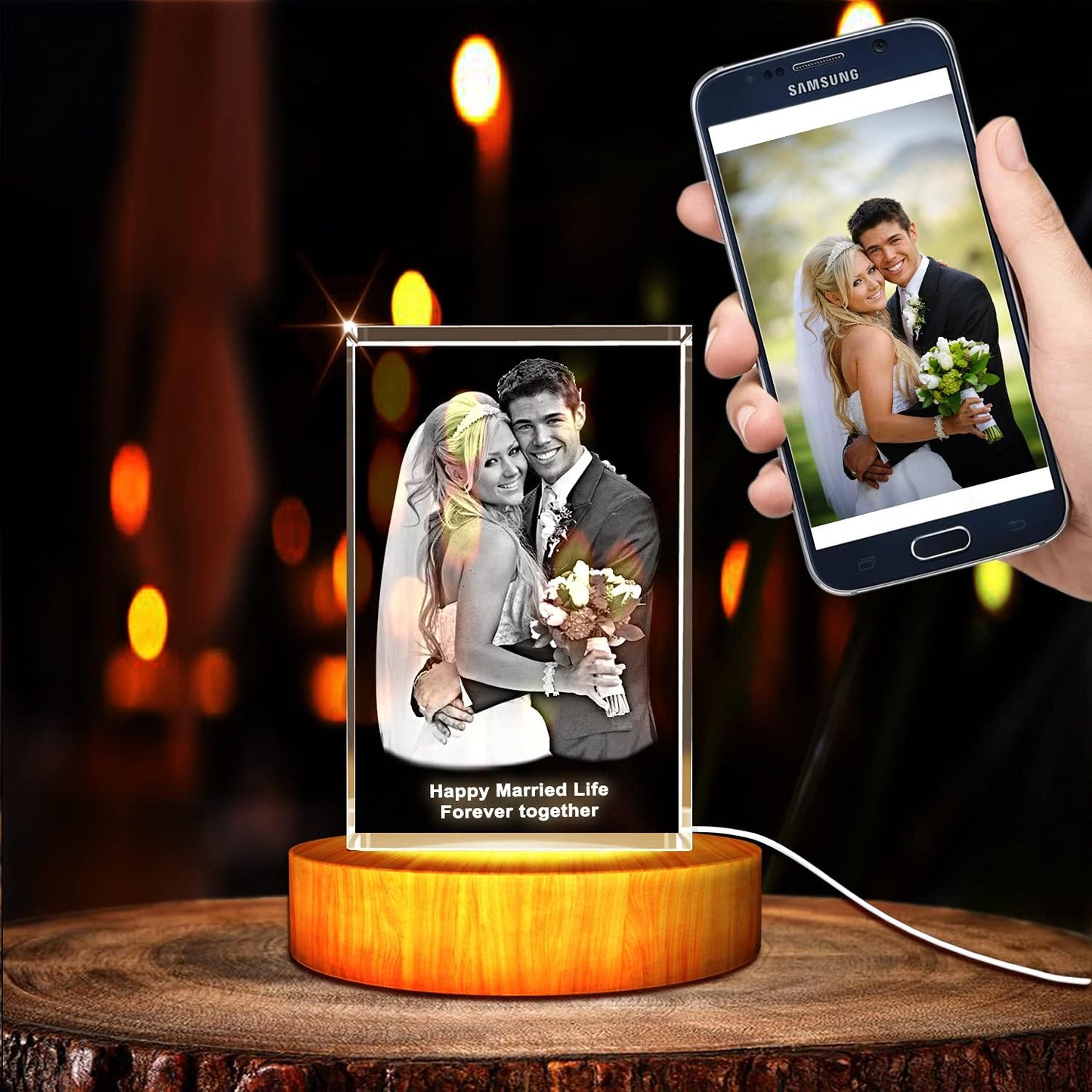 Personalized Anniversary 3D Engraved Crystal Photo Gift (medium rectangle)