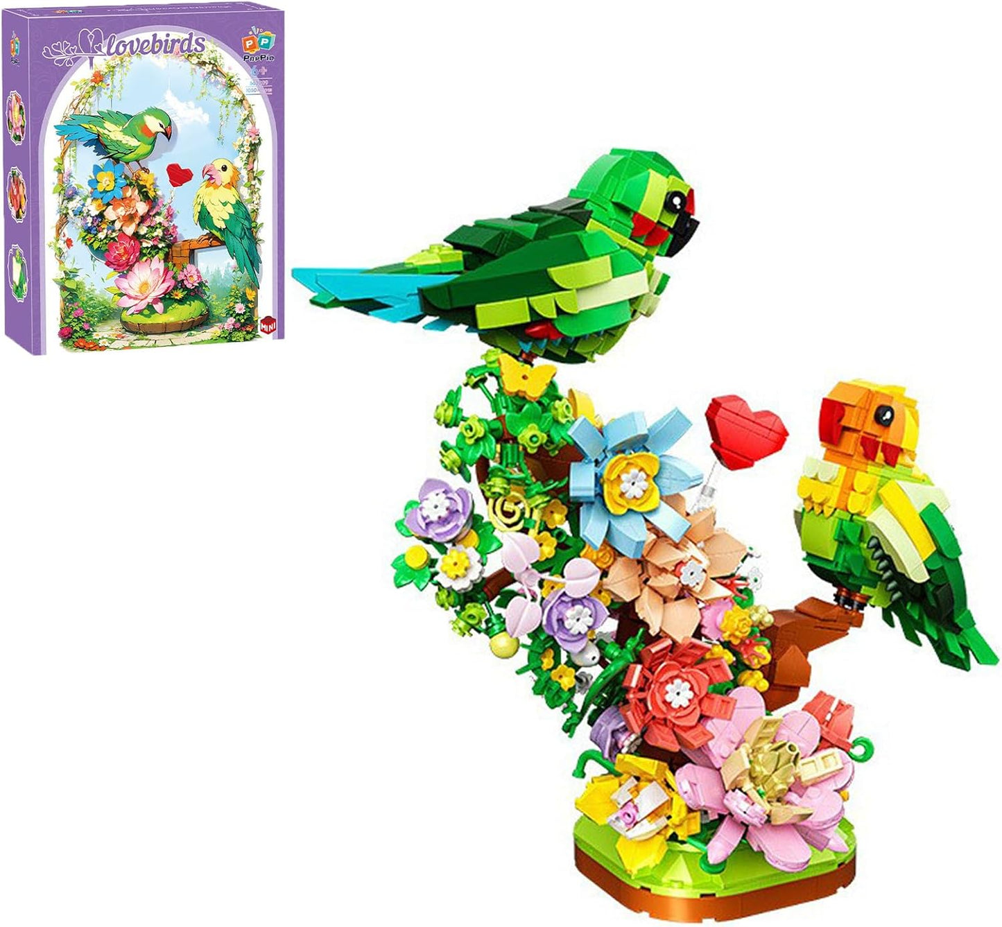 Aimery Valentines Heart Love Bird Building Block Set, Birds Flower Nest Toy, Great Gift Idea for Boys and Girls.