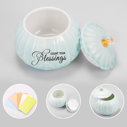 Ceramic Blessings Jar with 36 Blank Cards -Decorative Jars With Lids- 4.9" L x 4.9" W x 4.7" H - Ceramic Vase Spiritual Gifts for Women