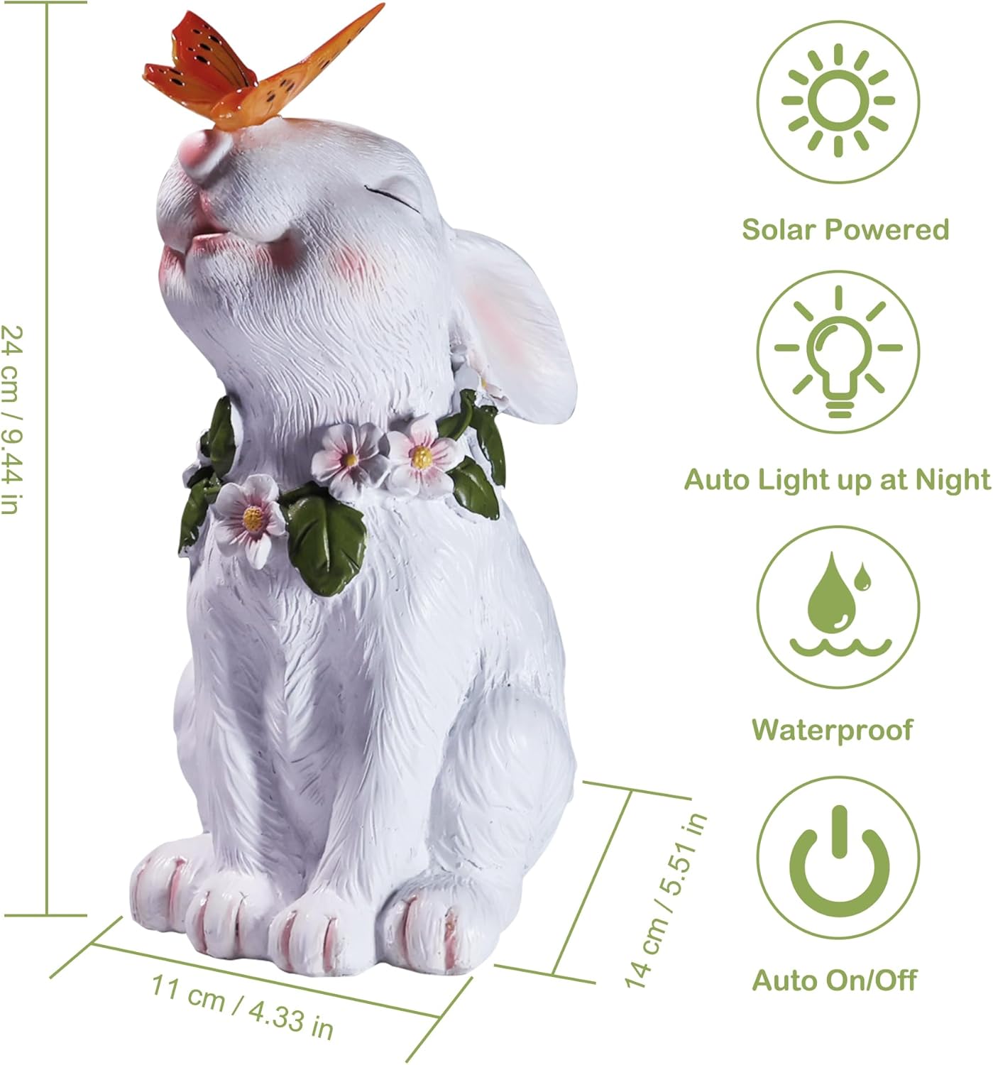 Attivolife Garden Solar Outdoor Statues Rabbit Light, Patio Decor Easter Bunny with Butterfly Ornament for Lawn Balcony Yard Art Decoration, for Mom Grandma