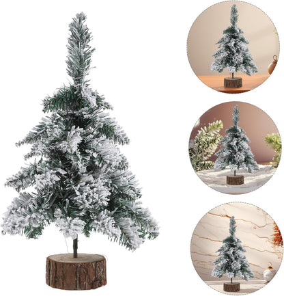 Miniature Snow Flocked Christmas Tree with LED Lights Tabletop Pine Tree for Desk and Home Decor Mini Artificial Small Christmas Tree Decoration