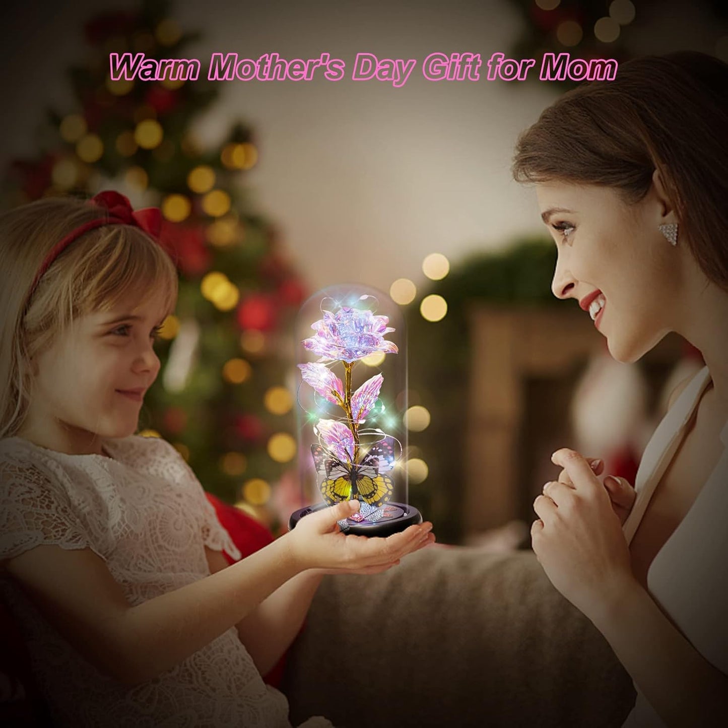 Valentines Day Gifts for Her, Galaxy Glass Rose Forever Eternal Crystal Flower Light Up Rose in Glass Dome with Butterfly Birthday Valentine Gifts for Women Daughter Mom Wife Girlfriend Colorful