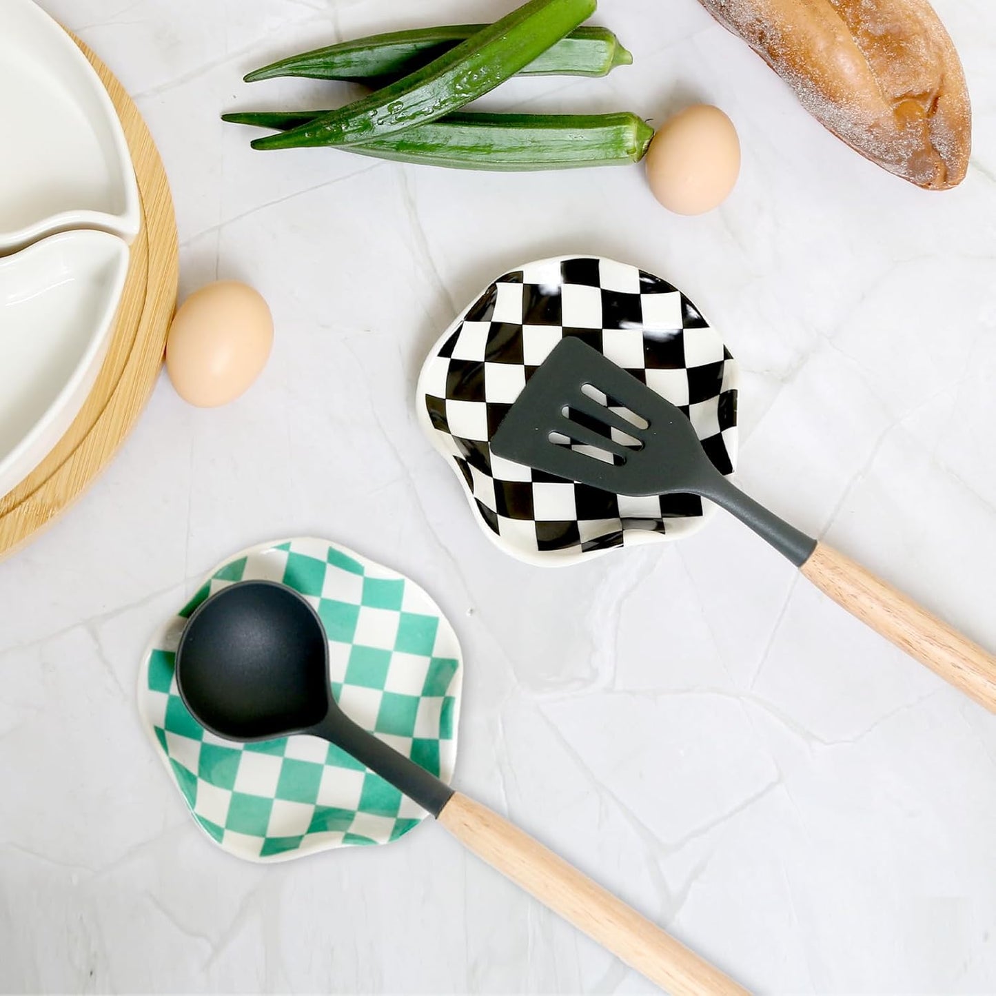 Spoon Rest for Stove Top, Ceramic Spoon Rest for Kitchen Counter, Large Cute Spoon Rest for Housewarming, Wedding, Christmas Gift, Black