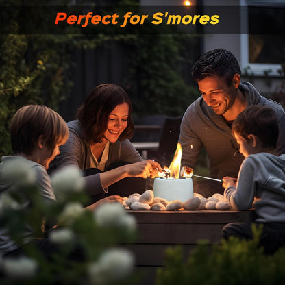 Tabletop Fire Pit, Round Concrete Smokeless Smores Fire Pit Table Top as Smores Maker Kit for Indoor & Patio Decor, Gifts for Women Mom Her Wedding Housewarming Christmas Birthday White Elephant Gifts