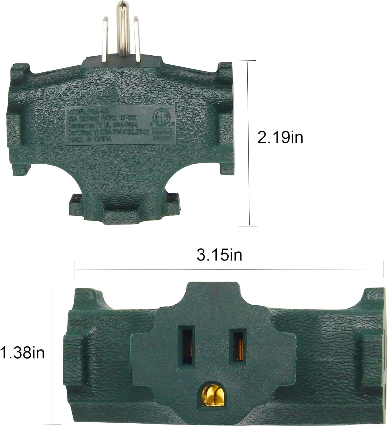 Pop Up Christmas Tree 5FT with 3Pack 3 Outlet Grounding Adapter ETL Listed Green