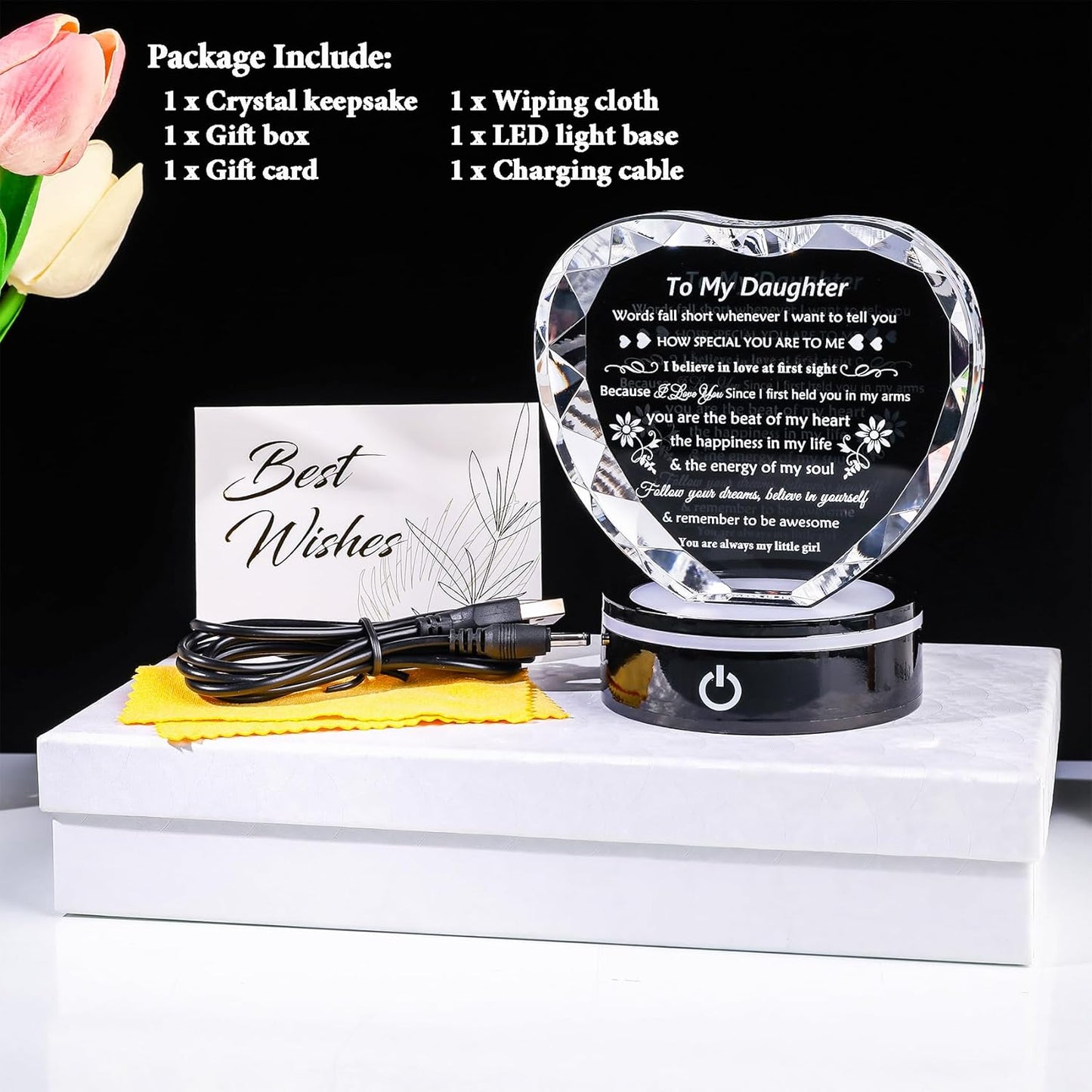 YWHL Daughter Gifts from Mom Dad Best Birthday Graduation Gifts Ideas For Adult Daughter To My Daughter Crystal Keepsake Present with Light Base Gifts for Daughter on Christmas Valentines Mothers Day