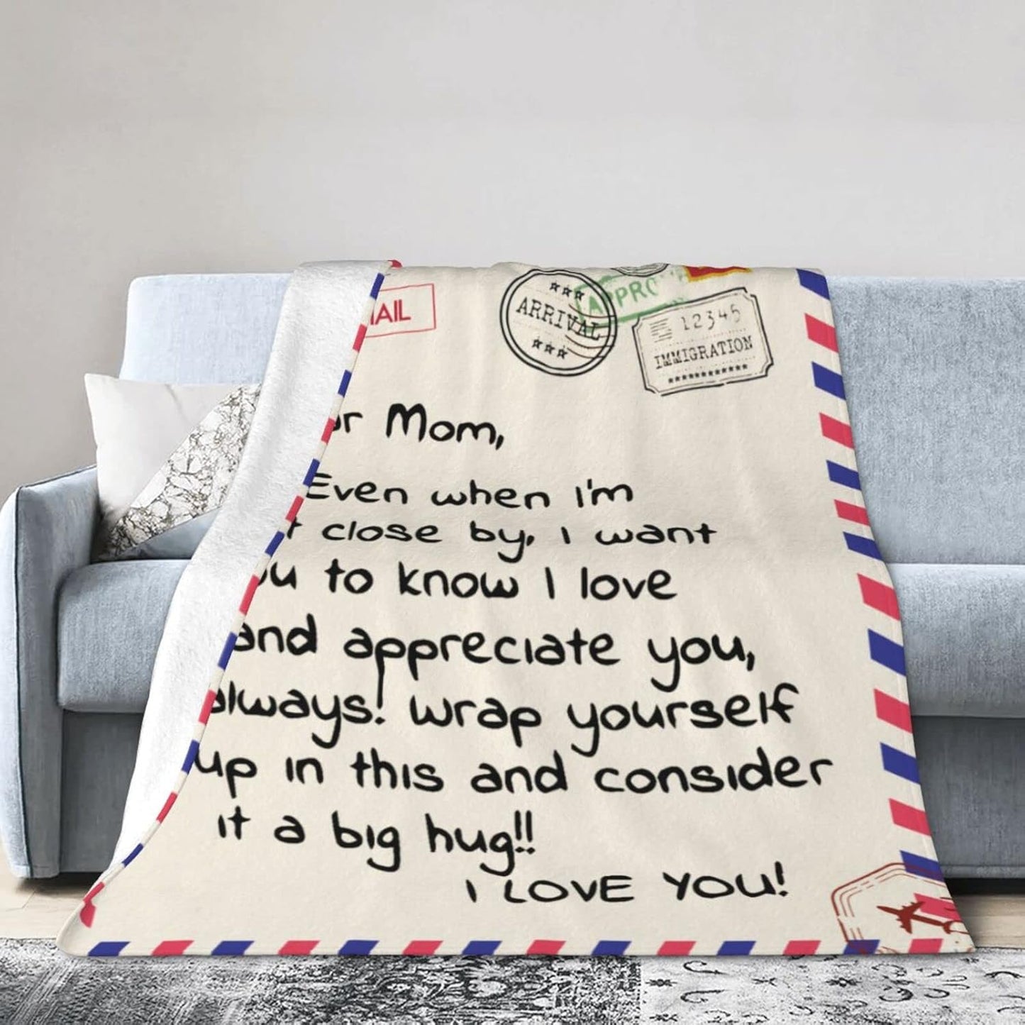 Throw Blankets Anniversary Birthday Gift for Mom from Daughter Son, Dear Mom Blanket for Mother's Day, Super Soft Flannel Throw Blankets for Christmas Valentines Day for Bed Couch(50x60)