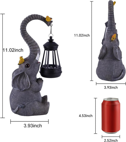 Solar Outdoor Garden Statues Lights, Mom Gifts Birthday Gifts for Women, Lucky Elephant Unique Housewarming Gifts and Yard Decoration, Elephant Figurines with Cute Birds Garden Sculpture Decor