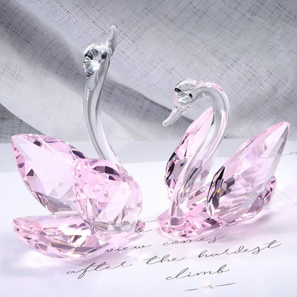 YWHL 15th Anniversary Crystal Swan Gifts for Couple, 15 Year Wedding Anniversary for Her Him, Swan Figurine with Pink Diamond, Valentines Day Present Romantic Birthday Gift for Wife Husband (Pink)