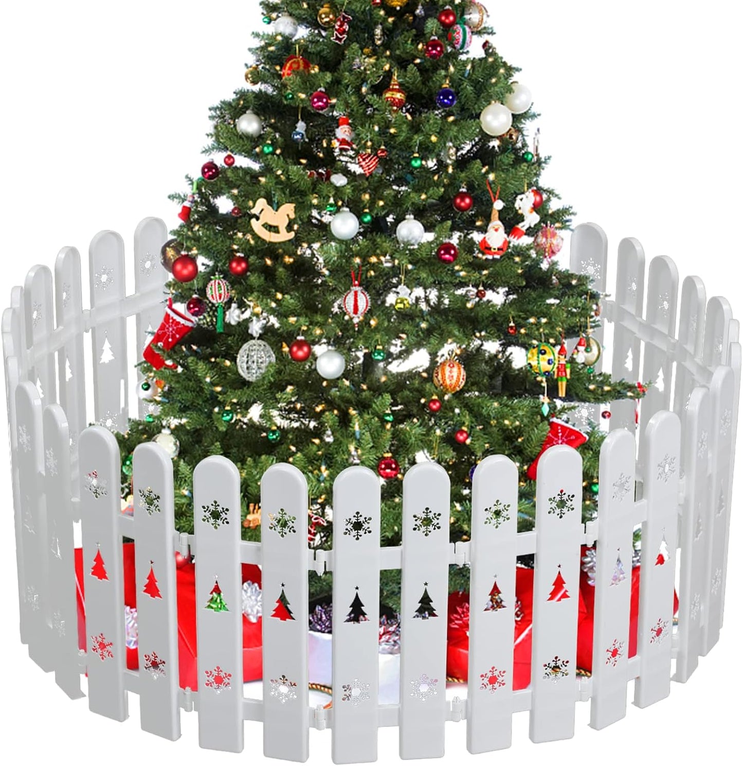 Christmas Tree Fences Decoration, 36 Pieces White Plastic Fence for Christmas Tree gate- Miniature Home Garden Christmas Tree Fence Edge, Picket Fence Garden Border, for Home Picket Fence Decoration