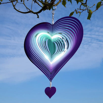 DJUAN Wind Spinner Purple-Green Gradient Love Heart 3D Metal Hanging Wind Spinners Worth Gift Stainless Steel Yard Art Decorations Indoor/Outdoor Kinetic Wind Sculptures & Spinners