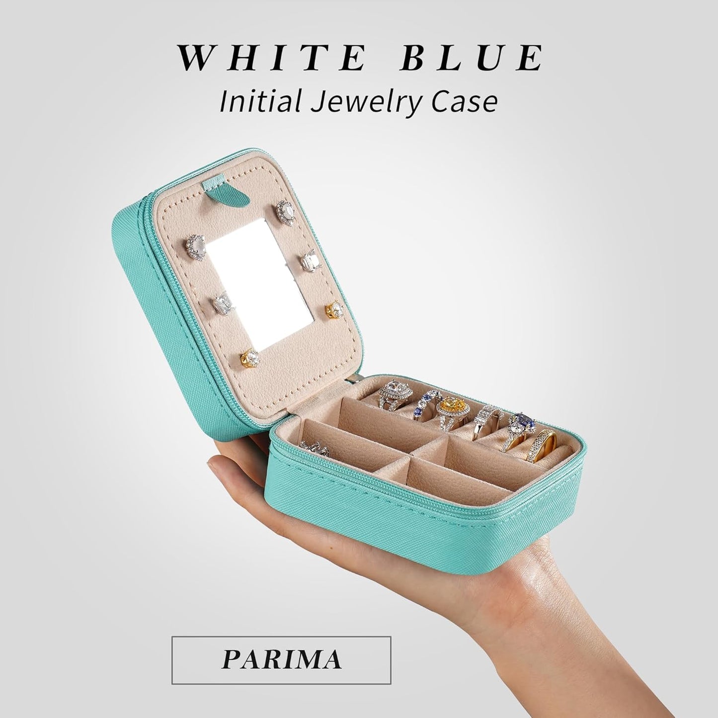 Parima Valentines Day Gifts for Girls - Travel Jewelry Case for Girls Jewelry Box | Gifts for Friends Women Unique Christmas Gifts for Women | Friends Gifts Personalized Gifts - Letter J, Aqua Blue