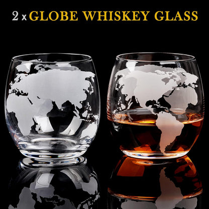 Gifts for Men Dad Christmas, PONPUR Whiskey Decanter Globe Set with 2 Ball Stones & 2 Glasses, Anniversary Birthday Gifts for Him Husband Boyfriend Brother, Cool Stuff Gift for Bourbon Scotch