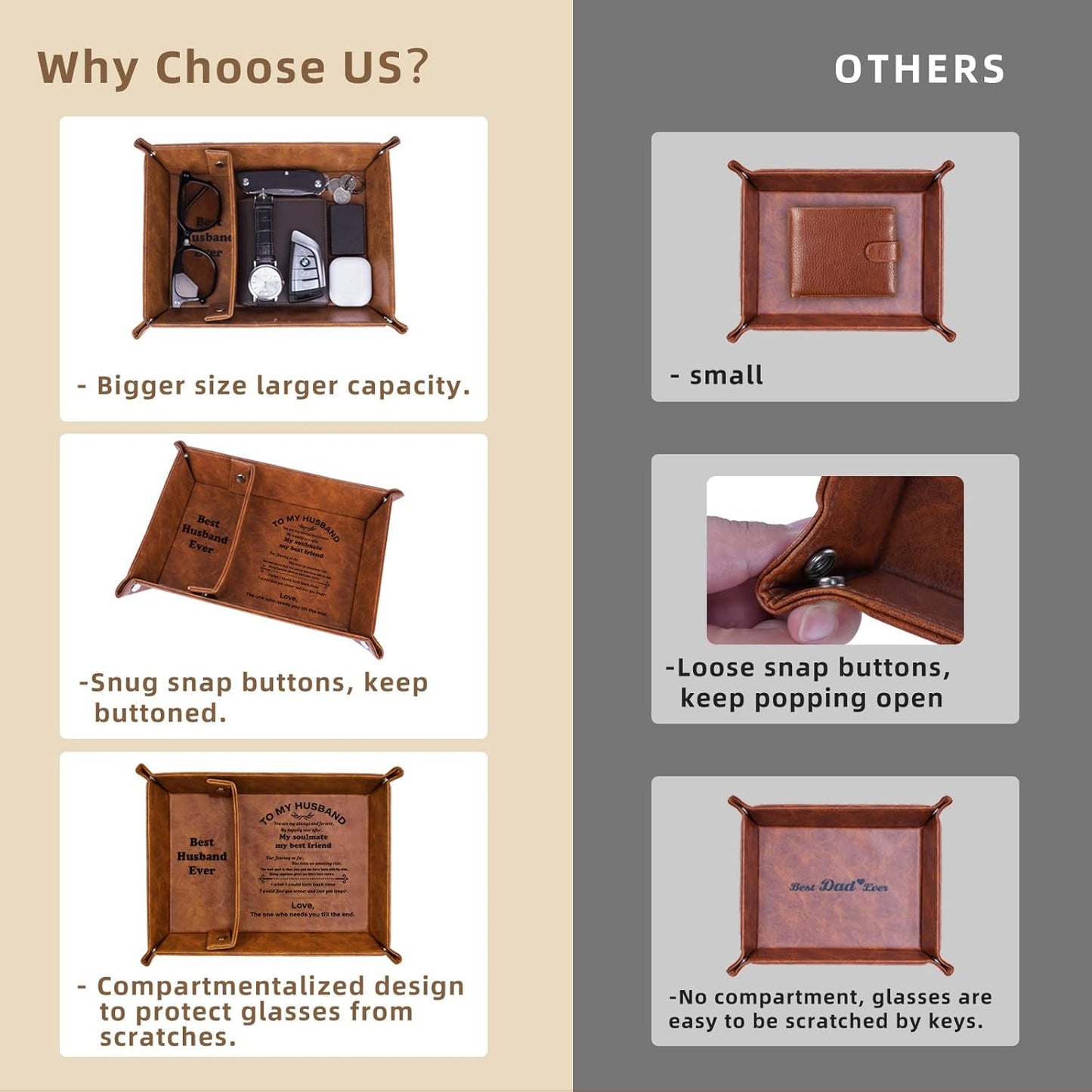 Best Husband Ever Gifts - PU Leather Tray & Keychain, Perfect for Christmas, Valentine's, Anniversary, or Birthday. Unique Gift from Wife, Stocking Stuffer for Him.