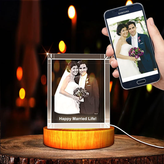 Personalized Anniversary 3D Engraved Crystal Photo Gift (medium rectangle)