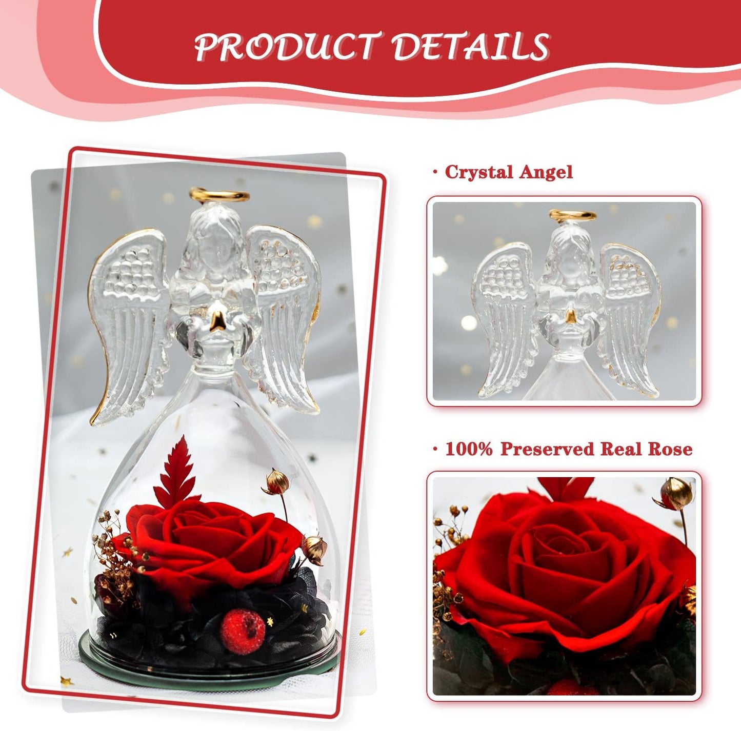 Flowers for Delivery Prime, Christmas Angel Roses Gifts for her, Angel Gifts for Mom Wife Girlfriend, Preserved Real Rose Gifts for Women, Glass Angel Figurines Gifts Blessing for Anniversary Birthday Mothers Day