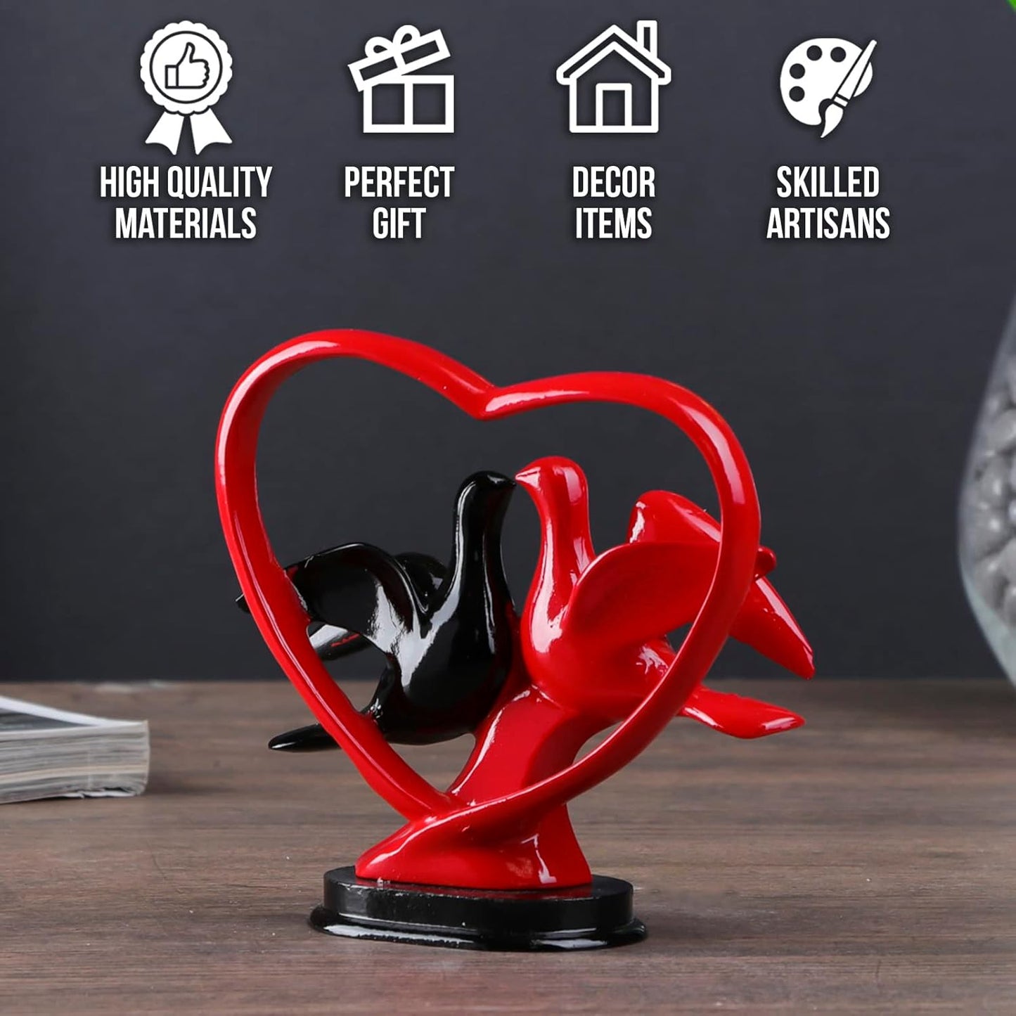 AEVVV Heart Shaped Love Statue - Black Red Love Bird Figurines Home Decor - Love Birds Decor - Heart Figurine - Valentines Day Gifts - Love Couple Figurine