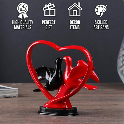 AEVVV Heart Shaped Love Statue - Black Red Love Bird Figurines Home Decor - Love Birds Decor - Heart Figurine - Valentines Day Gifts - Love Couple Figurine