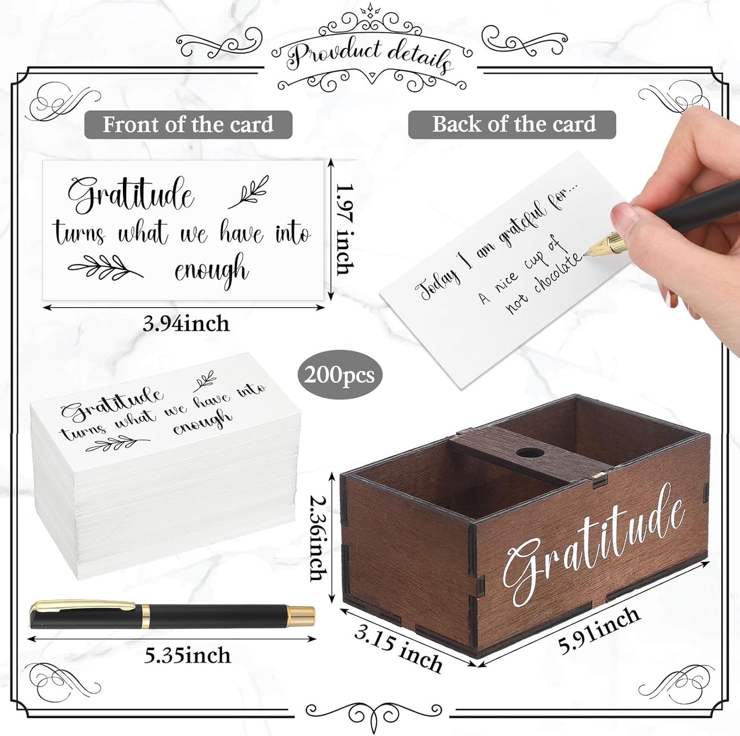 Clabby Gratitude Jar Gifts Set Include 200 Gratitude Cards 1 Pen 1 Gratitude Jar Wood Box Practice Gratitude Cards Kit Gifts for Families Friends Employee Going Away Christmas Gratitude Gift Coworkers