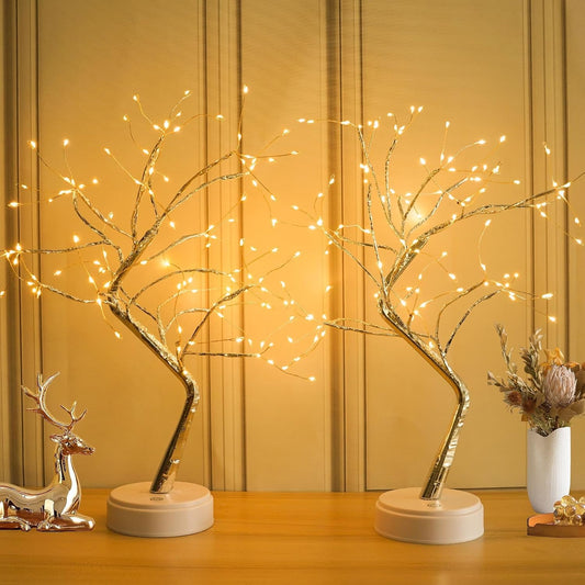 2 Pack Fairy Light Spirit Tree for Indoor Christmas Decorations, 20" Table Top Small Christmas Tree with 108 LED Warm White Lights, Artificial Bonsai Tree Light for Home Room Bedroom DIY Decor