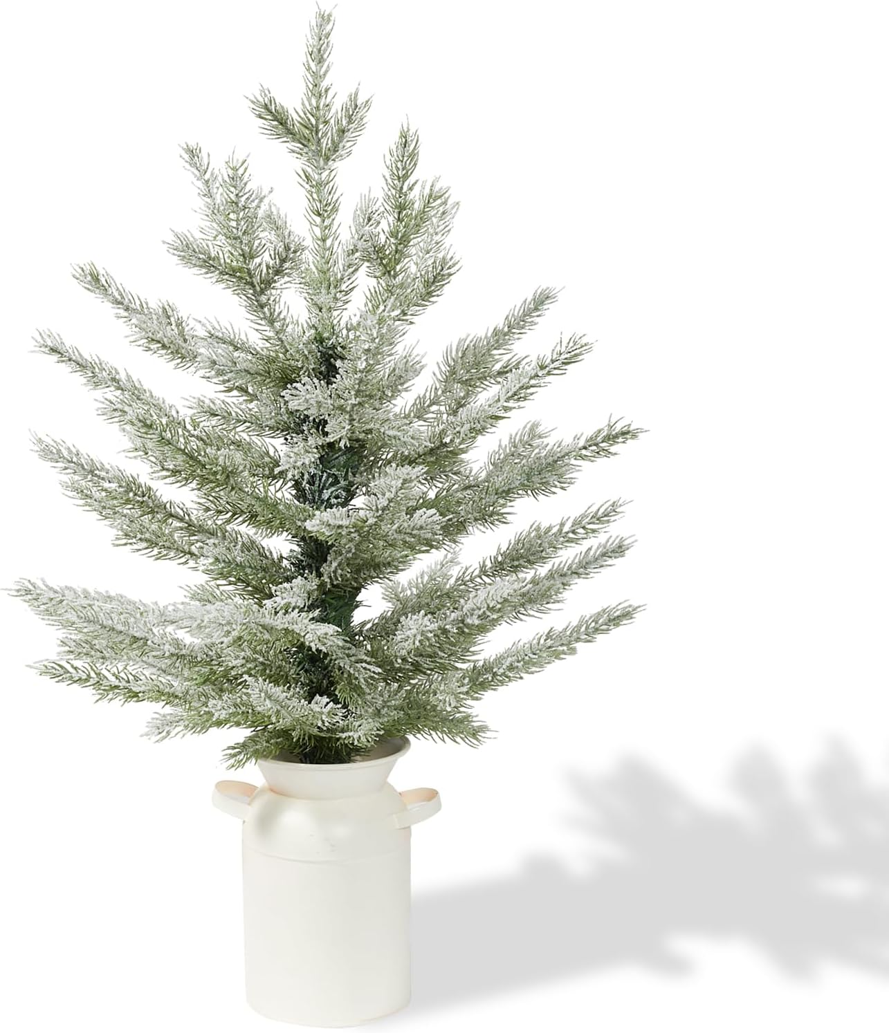 2ft Mini Christmas Tree with Pot, 24" Flocked Artificial Tabletop Christmas Trees for Kitchen Living Room Fireplace Window