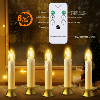 JOSU Flameless Candles Christmas Decor, 12PCS Led Flickering Lights Battery Operated with Remote Timer/Clips, Warm White Window Candles for Home Indoor Outdoor Wedding Halloween Christmas Trees Decor