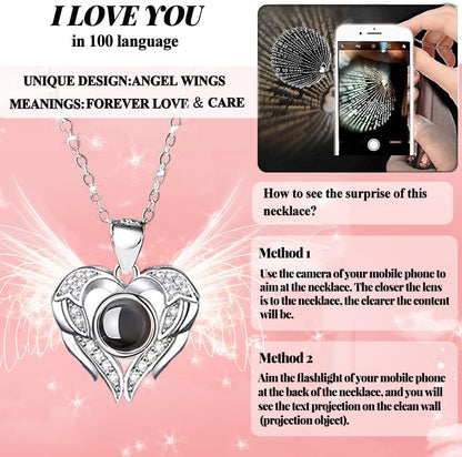 Preserved Real Rose with "I Love You" 100 Languages Necklace, Gifts for Girlfriend, Wife, Mom, on Christmas, Valentine's, Mother's Day, Birthday, Anniversary, Thanksgiving.