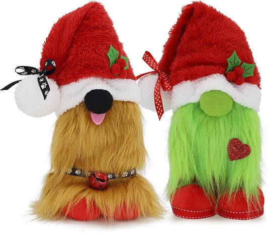 Dog Christmas Gnome Plush- 2pcs Red & Green Festive Holiday Decor - Adorable Gnome Christmas Decorations for Home, Office, or Gifts - Perfect for Christmas, New Year, and Valentine’s Day decor