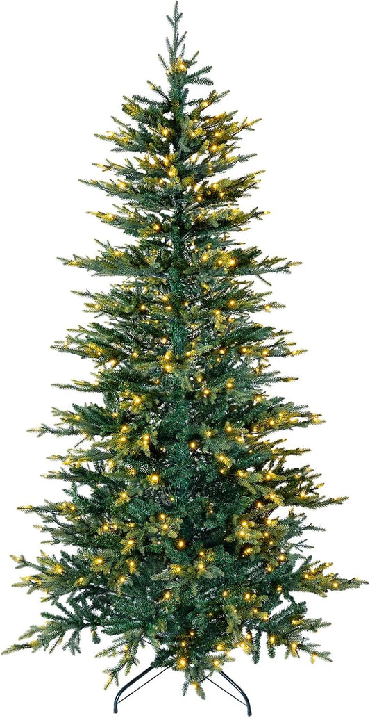 6.5 ft Pre-lit Christmas Tree - Easy to Assemble 3-Piece Design Christmas Decorations for Festive Home DIY Decor Aspen Fir Tree Modeling Spruce with LED Light, 1360 Branch Tips Xmas Tree