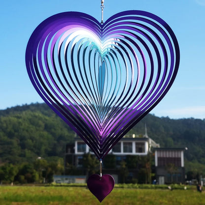 DJUAN Wind Spinner Purple-Green Gradient Love Heart 3D Metal Hanging Wind Spinners Worth Gift Stainless Steel Yard Art Decorations Indoor/Outdoor Kinetic Wind Sculptures & Spinners