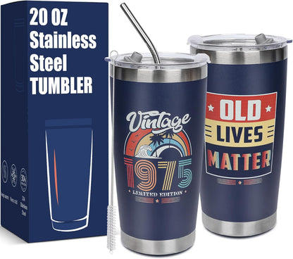 50th Birthday Gifts for Men Women - 1975 50th Birthday Decorations Gift Ideas for Men Women, 50 Year Old Gifts for Brother, Mom, Wife, Husband, Dad, 20 Oz Stainless Steel Tumbler ﻿