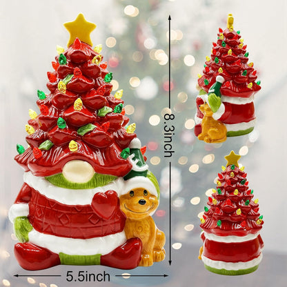 pinata Ceramic Gnome Christmas Decorations, Red Gnome for Women Men Kids, Ceramic Christmas Tree Lighted Mantle Table Decor Christmas Centerpieces