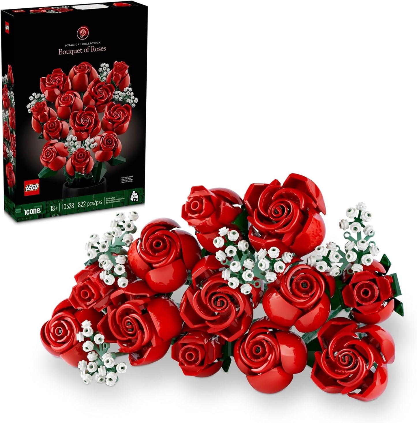 LEGO Icons Bouquet of Roses Building Set - Artificial Flowers for Dinner Table Centerpieces, Adults Ages 18+ - Fall & Thanksgiving Flower Decorations - 10328