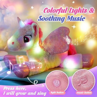 Glow Guards 18" Light up Musical Rainbow Unicorn Stuffed Animal,Glitter Sequins Unicorn Plush Toy,Children's Day Birthday Holiday Christmas Valentine's Day Gifts for Girls Toddlers