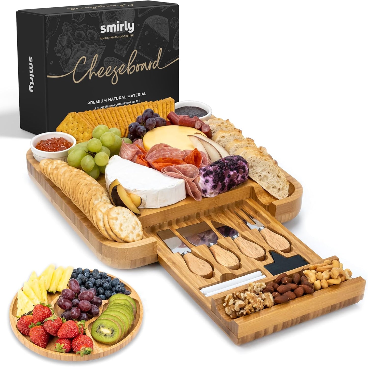 SMIRLY Charcuterie Boards Gift Set: Charcuterie Board Set, Bamboo Cheese Board Set - House Warming Gifts New Home, Wedding Gifts for Couple, Bridal Shower Gift