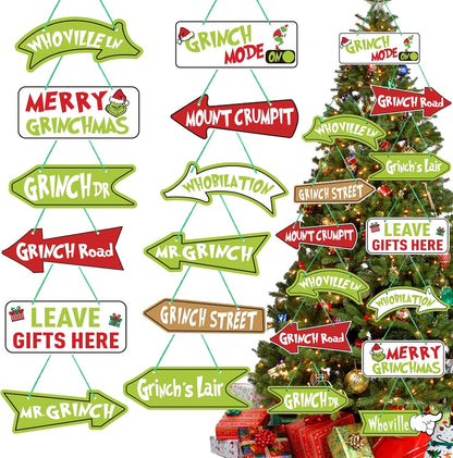 Christmas Decorations Christmas Tree Ornaments Pre-Assembled Double Sided Paper Whoville Xmas Hanging Decor for Indoor Home Party 24pcs