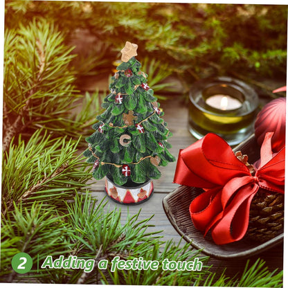 Mini Christmas Tree Figurine Resin Tabletop Xmas Tree Statue Desktop Pine Tree Brush Trees Tables for Holiday Desktop Photo Props