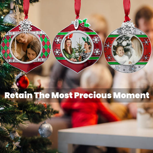 3PCS Christmas Tree Ornaments Set Picture Frame Ornament Holiday Keepsake Gift Home Decor Christmas Decorations Xmas Gifts Pendant with 2” Photo Frame Insert (Red & Green 2024)