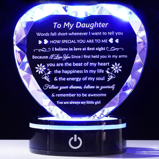 YWHL Daughter Gifts from Mom Dad Best Birthday Graduation Gifts Ideas For Adult Daughter To My Daughter Crystal Keepsake Present with Light Base Gifts for Daughter on Christmas Valentines Mothers Day